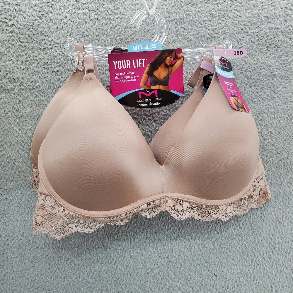 Maidenform Your Lift Wireless Bra Lace Trim Evening Blush Lot Of 2 NWT